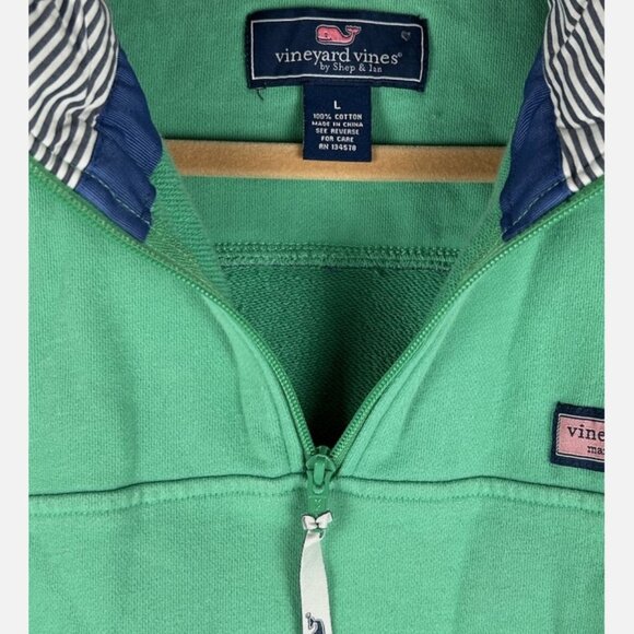 Vineyard Vines Green Blue Colorblock Pullover Sweatshirt Mens L 1/4 Zip Shep Ian - Picture 4 of 4